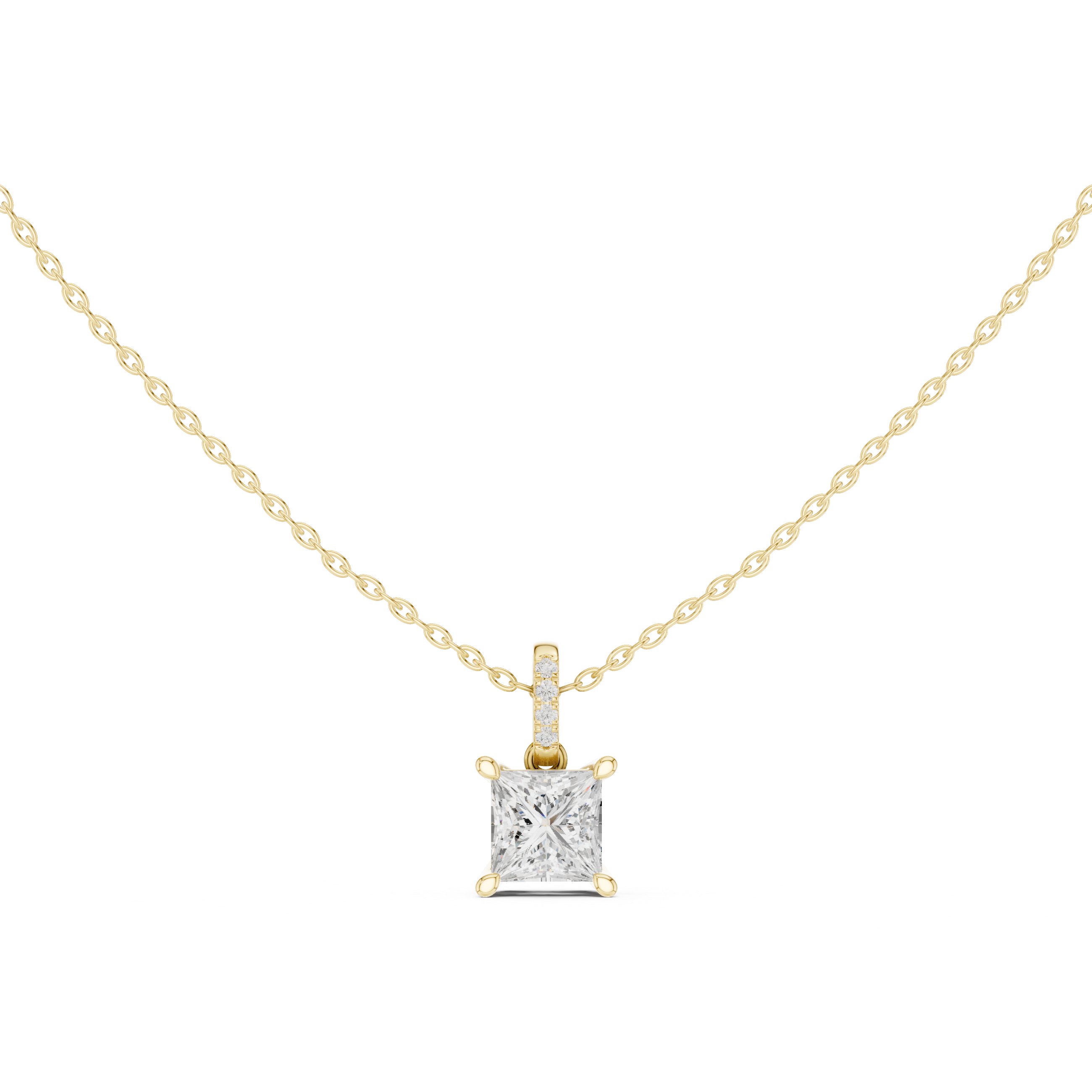 1.50 CT Princess Cut Diamond Pavé Bail Pendant Necklace in 14K & 18K Gold