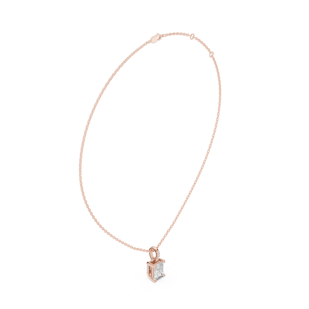 1.50 CT Radiant Cut Diamond Pavé Bail Pendant Necklace in 14K & 18K Gold