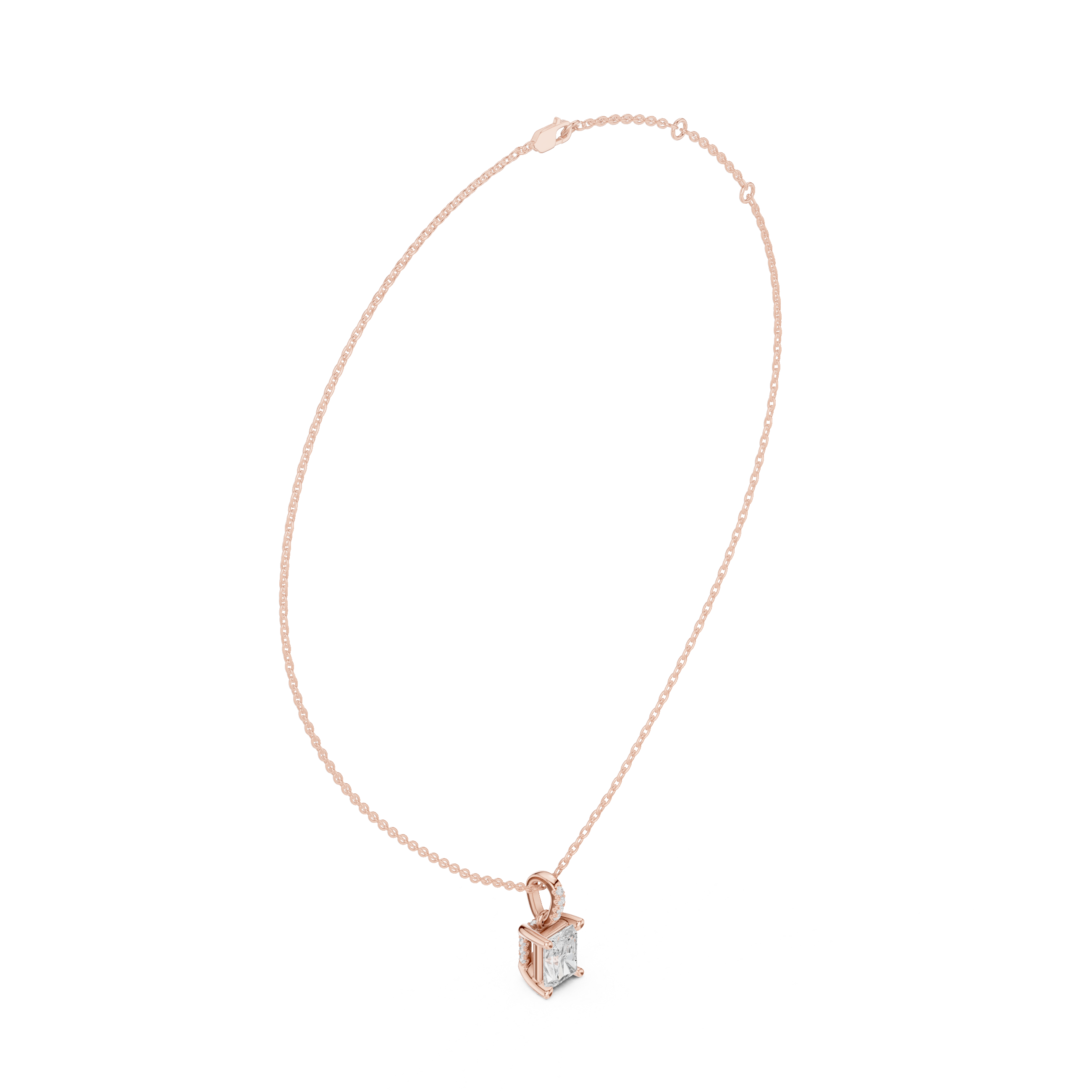 1.50 CT Radiant Cut Diamond Pavé Bail Pendant Necklace in 14K & 18K Gold