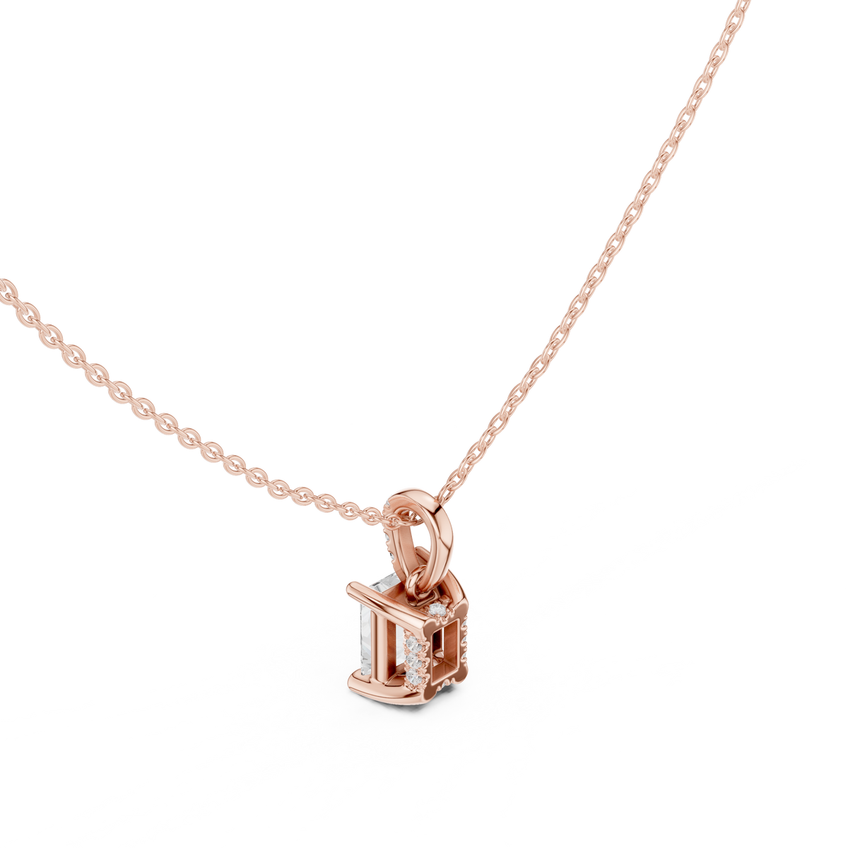 Radiant Cut Diamond Pavé Bail Pendant Necklace – view 7 of 12, lab grown diamond necklace | Jewelix Atelier