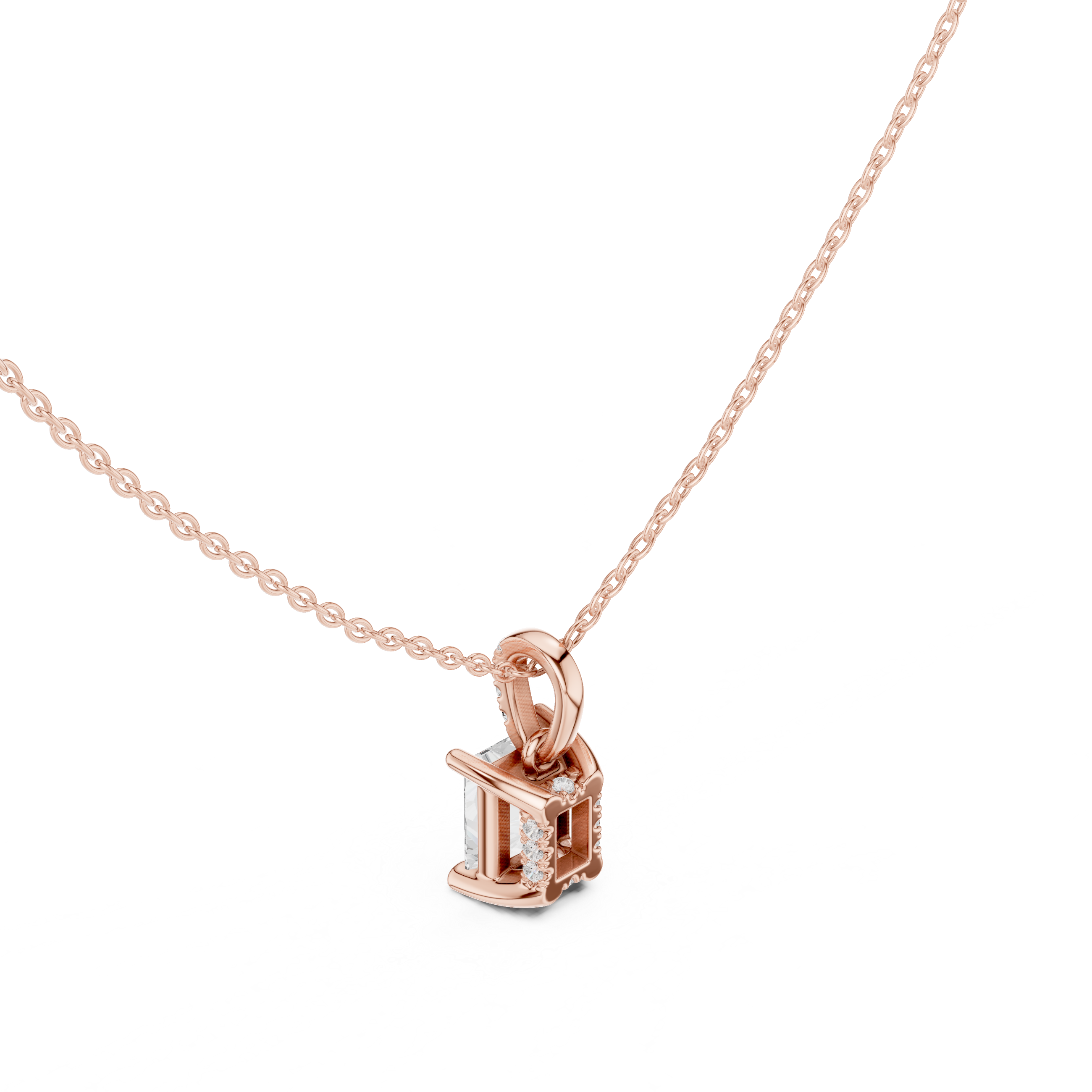 1.50 CT Radiant Cut Diamond Pavé Bail Pendant Necklace in 14K & 18K Gold
