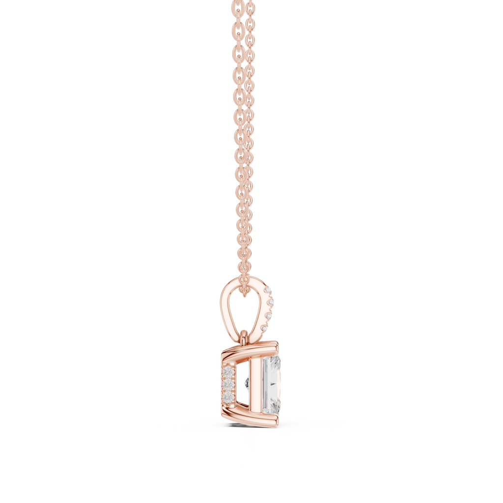 1.50 CT Radiant Cut Diamond Pavé Bail Pendant Necklace in 14K & 18K Gold