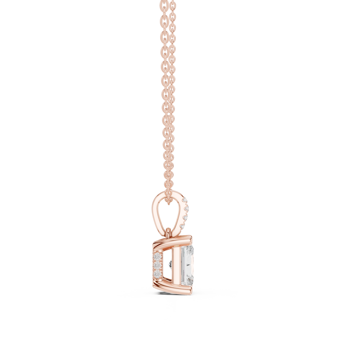 Radiant Cut Diamond Pavé Bail Pendant Necklace – view 8 of 12, lab grown diamond necklace | Jewelix Atelier