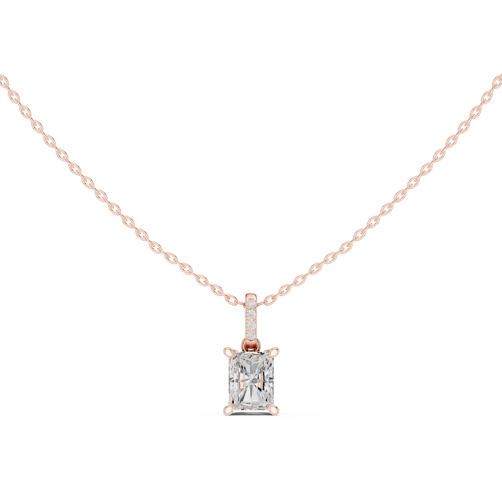 1.50 CT Radiant Cut Diamond Pavé Bail Pendant Necklace in 14K & 18K Gold