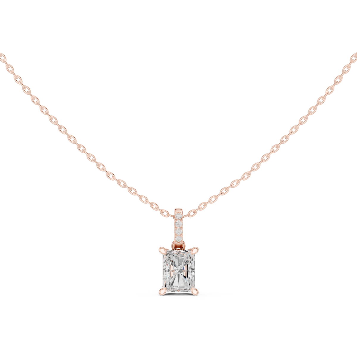 Radiant Cut Diamond Pavé Bail Pendant Necklace – view 5 of 12, lab grown diamond necklace | Jewelix Atelier