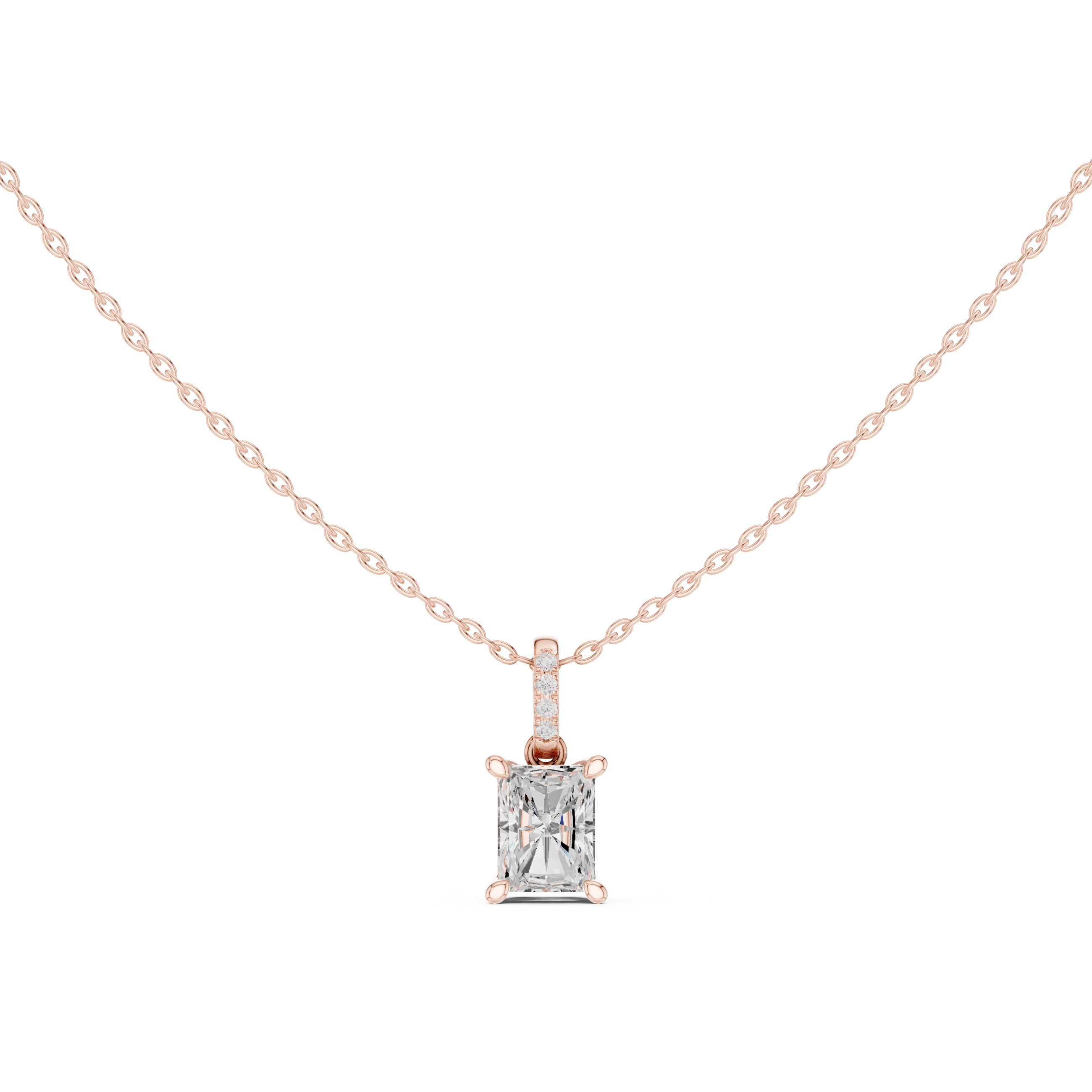 1.50 CT Radiant Cut Diamond Pavé Bail Pendant Necklace in 14K & 18K Gold