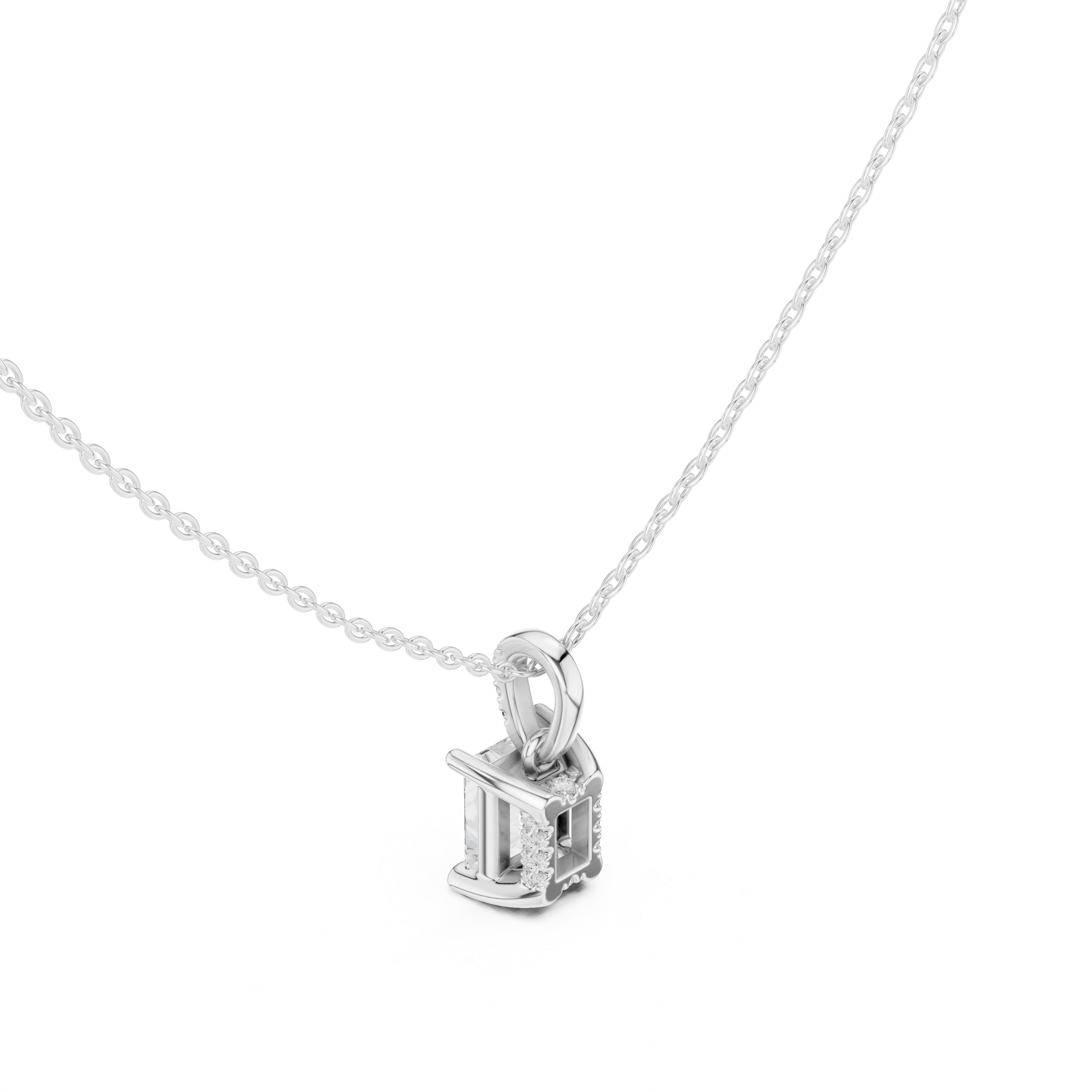 1.50 CT Radiant Cut Diamond Pavé Bail Pendant Necklace in 14K & 18K Gold