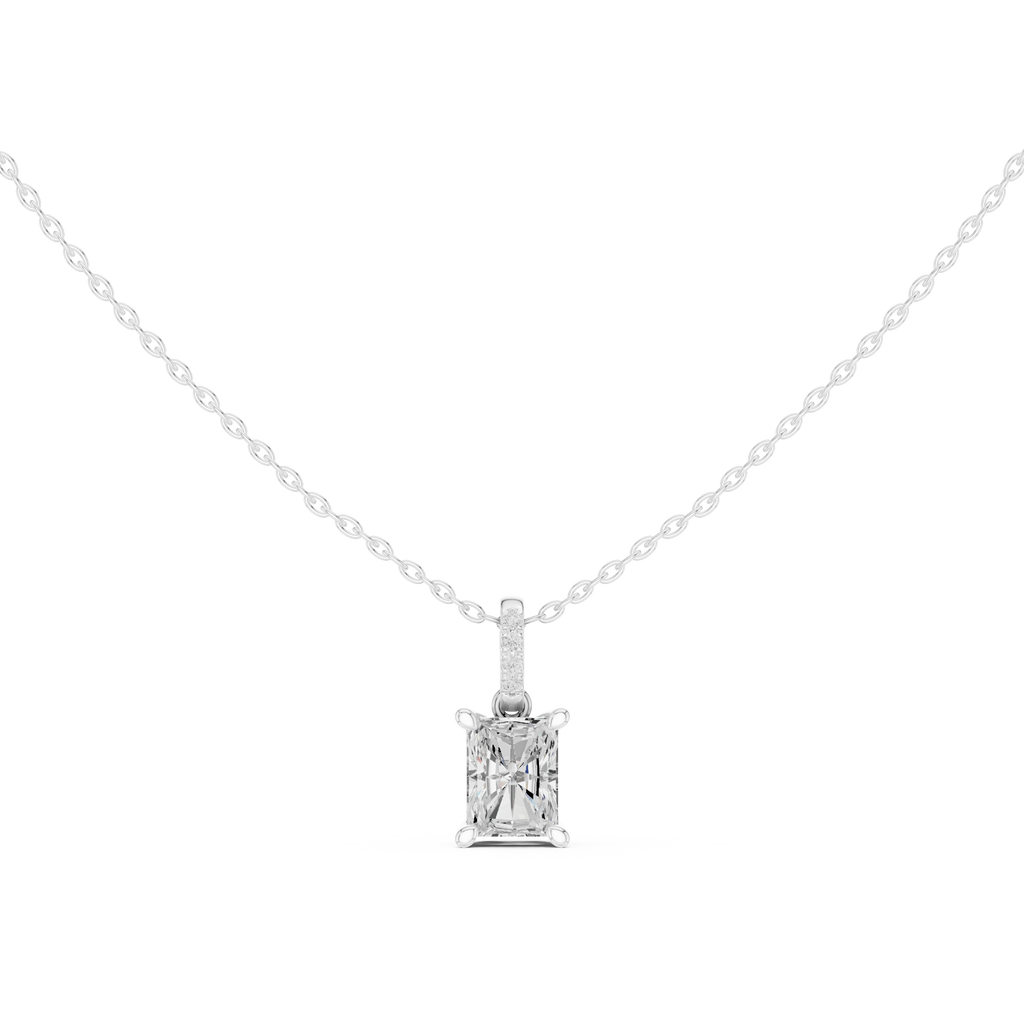 1.50 CT Radiant Cut Diamond Pavé Bail Pendant Necklace in 14K & 18K Gold