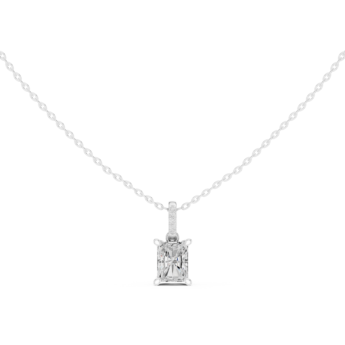 Radiant Cut Diamond Pavé Bail Pendant Necklace – view 1 of 12, lab grown diamond necklace | Jewelix Atelier