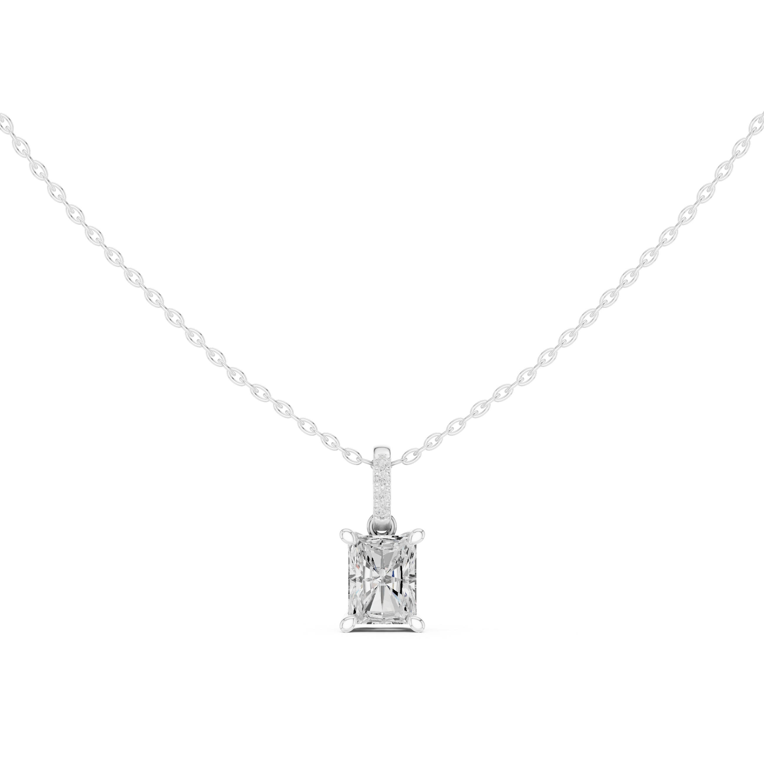 1.50 CT Radiant Cut Diamond Pavé Bail Pendant Necklace in 14K & 18K Gold