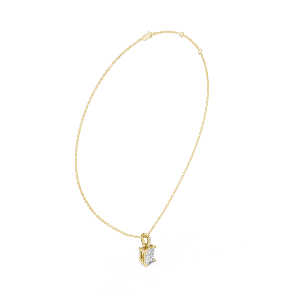 1.50 CT Radiant Cut Diamond Pavé Bail Pendant Necklace in 14K & 18K Gold