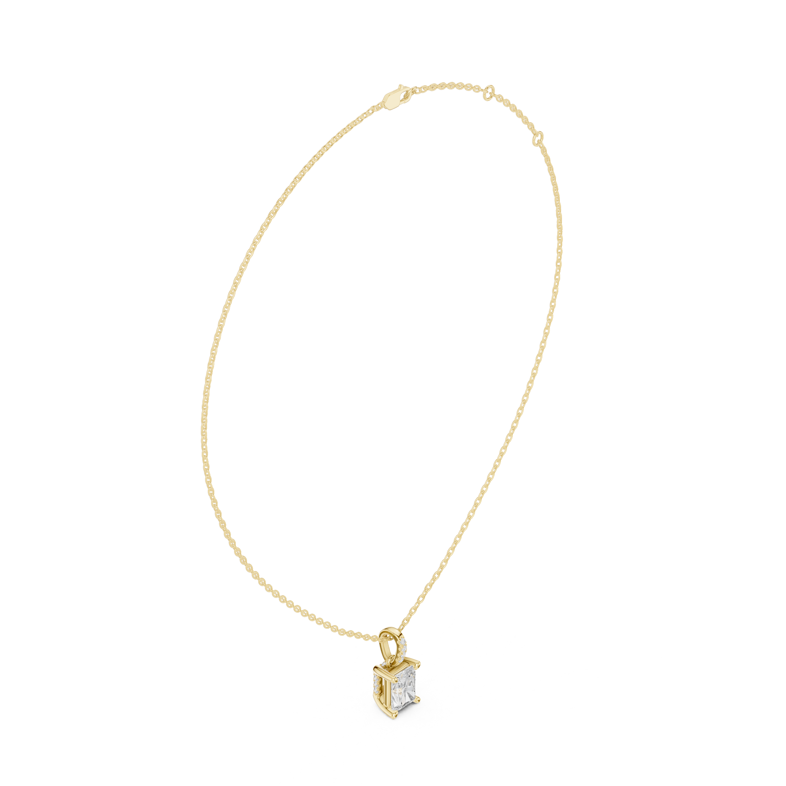 1.50 CT Radiant Cut Diamond Pavé Bail Pendant Necklace in 14K & 18K Gold