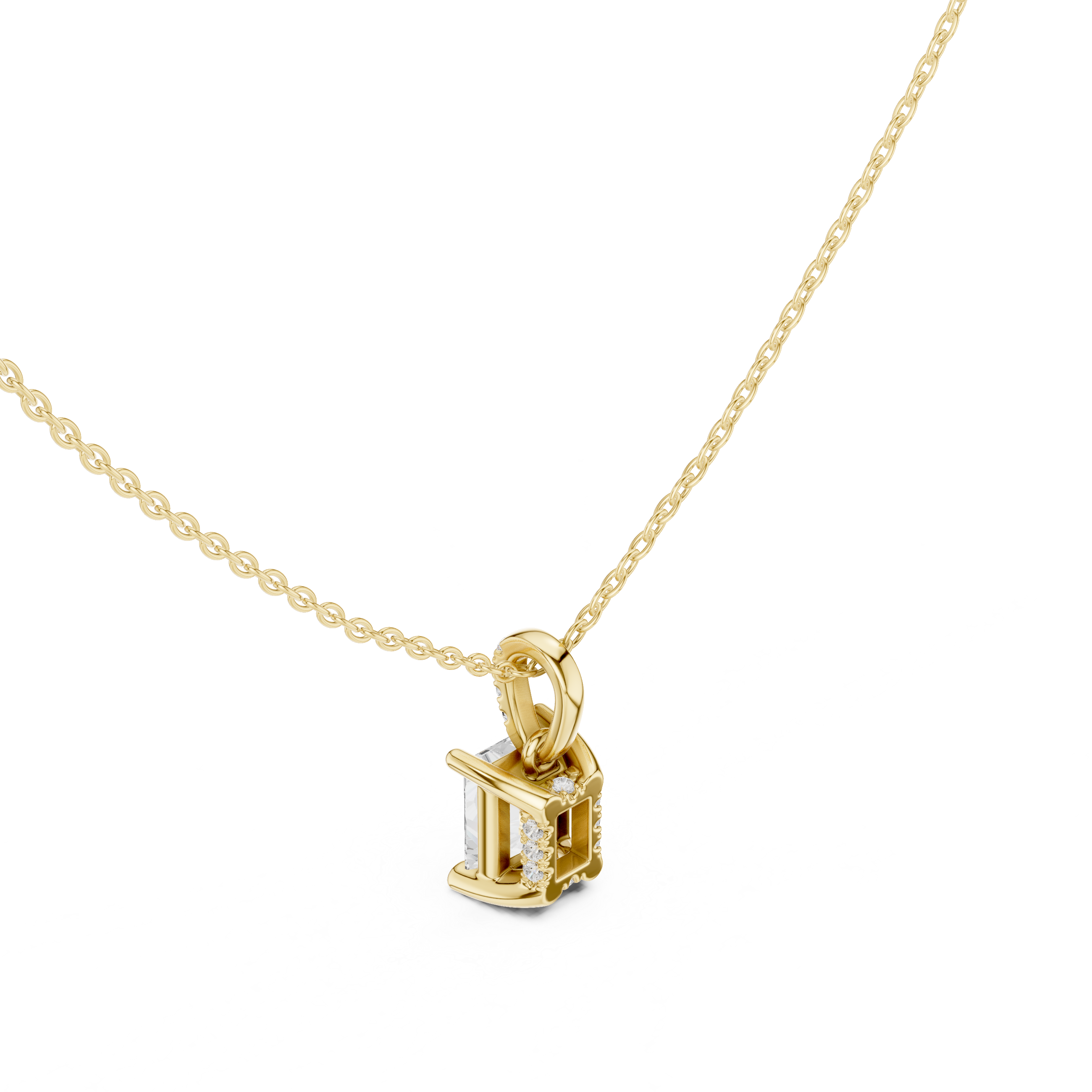 1.50 CT Radiant Cut Diamond Pavé Bail Pendant Necklace in 14K & 18K Gold