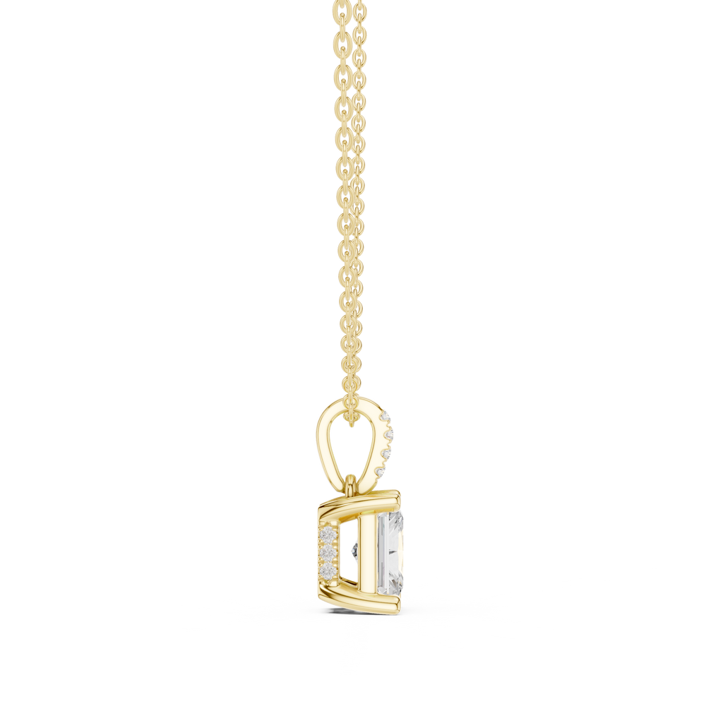 1.50 CT Radiant Cut Diamond Pavé Bail Pendant Necklace in 14K & 18K Gold