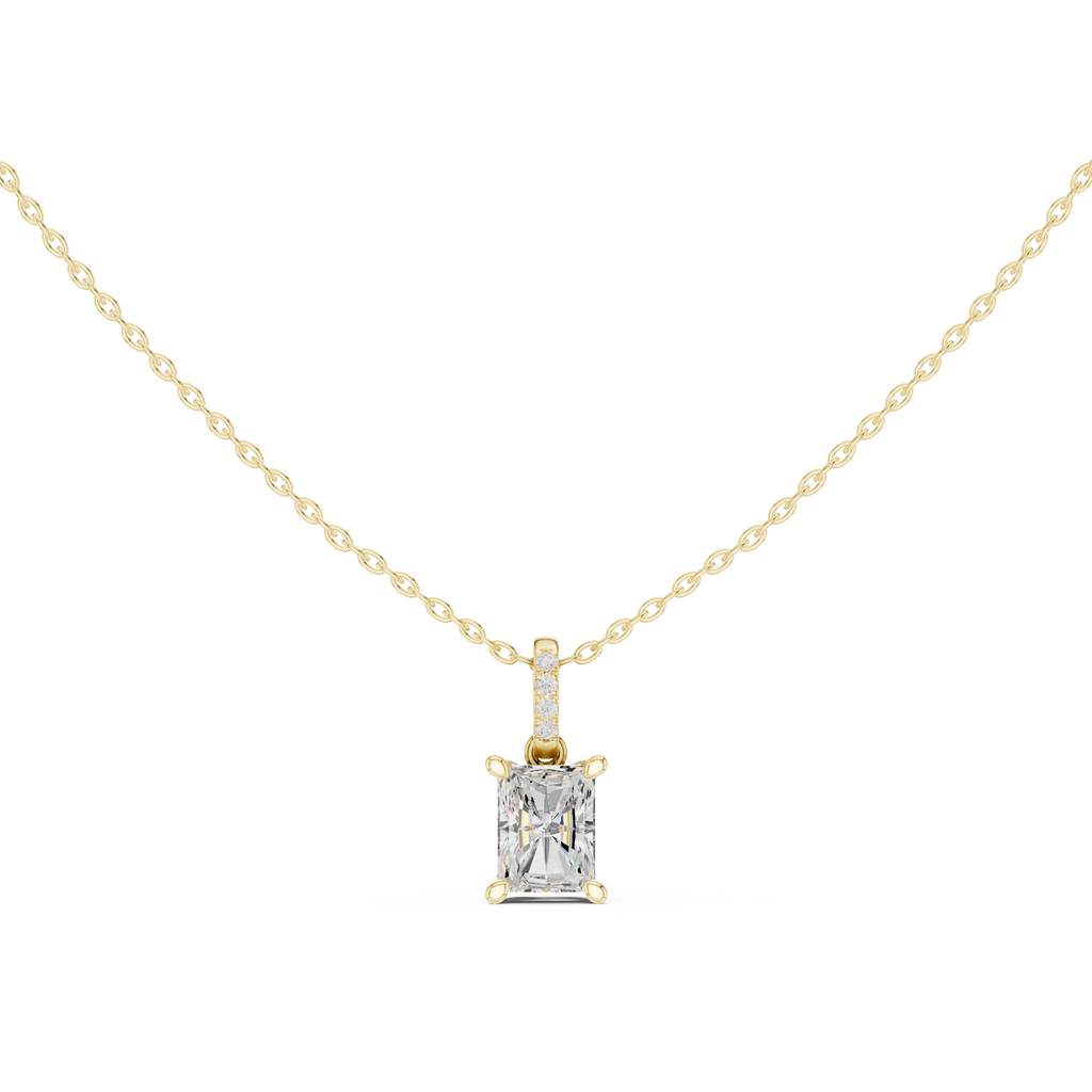 1.50 CT Radiant Cut Diamond Pavé Bail Pendant Necklace in 14K & 18K Gold