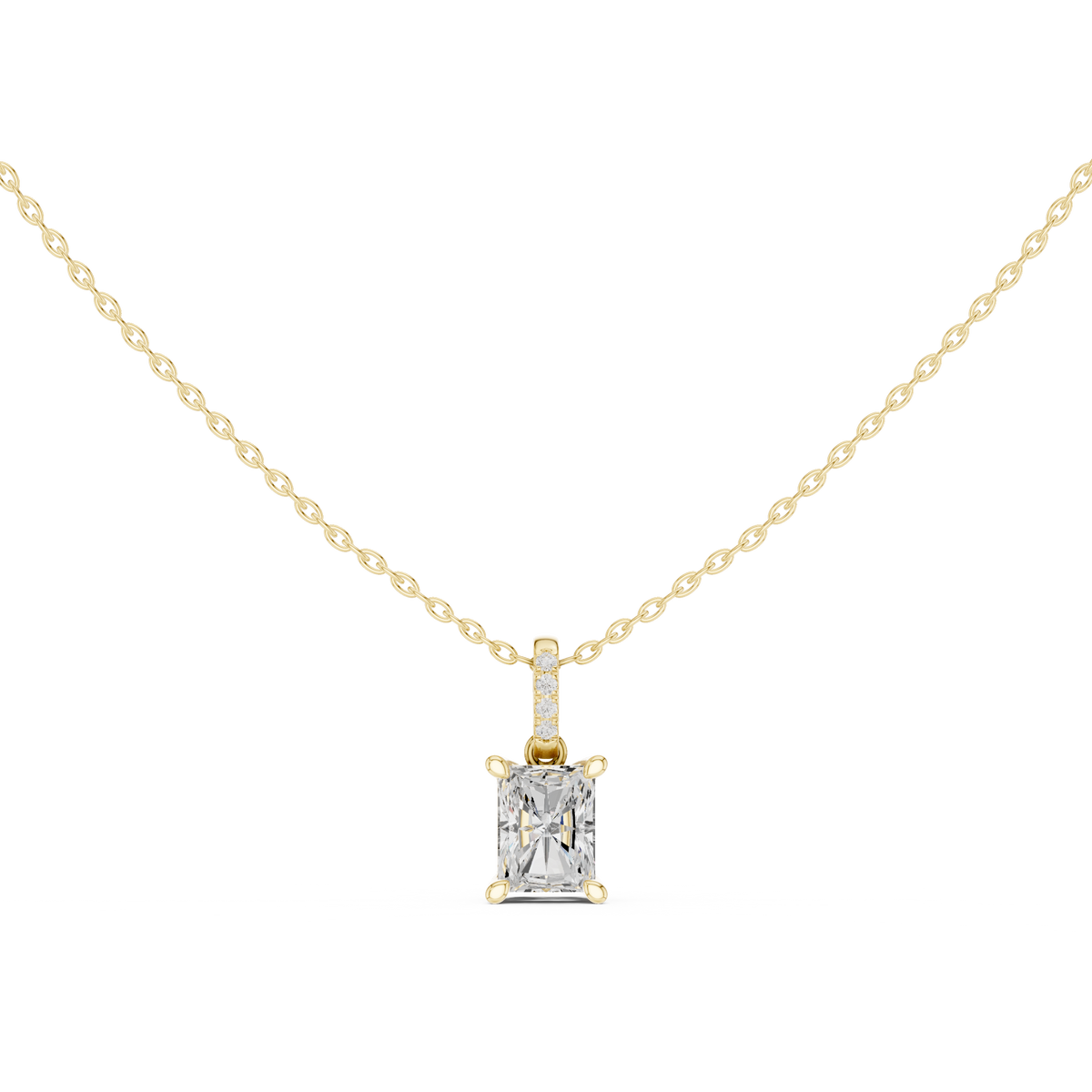 Radiant Cut Diamond Pavé Bail Pendant Necklace – view 9 of 12, lab grown diamond necklace | Jewelix Atelier
