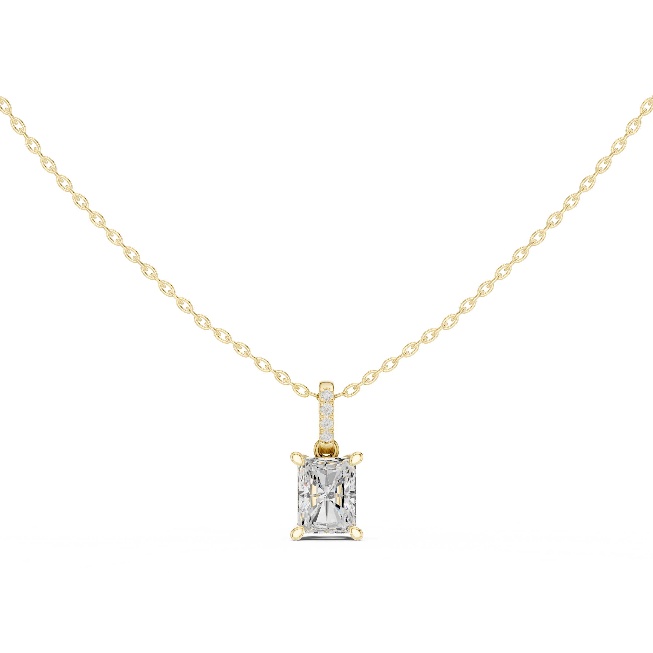 1.50 CT Radiant Cut Diamond Pavé Bail Pendant Necklace in 14K & 18K Gold
