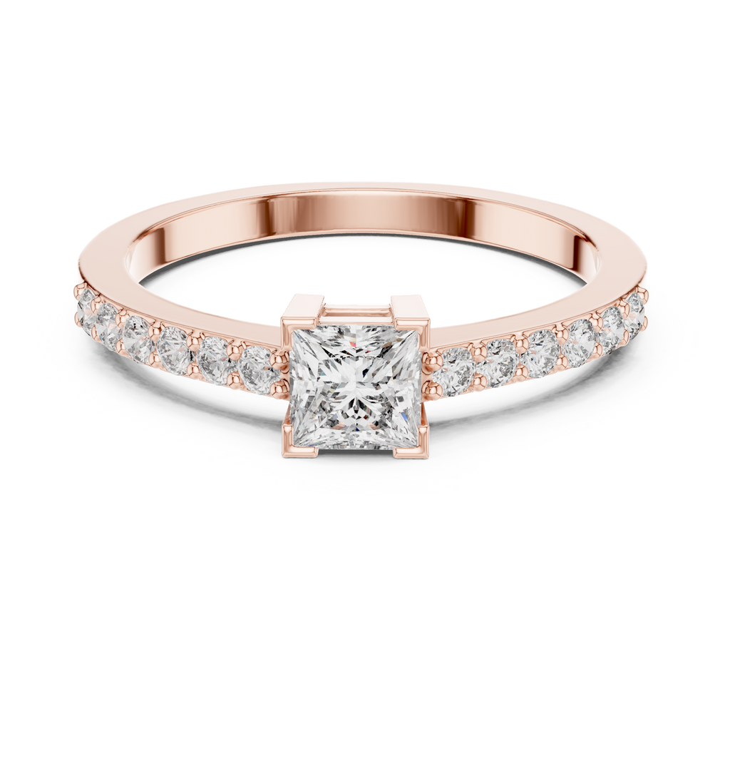 0.58 CT Princess Cut Diamond Pavé Engagement Ring