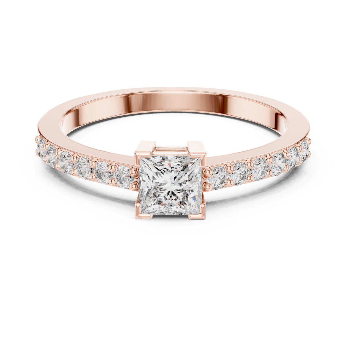 0.58 ct Princess Cut Diamond Pavé Engagement Ring – view 5 of 12, lab grown diamond ring | Jewelix Atelier