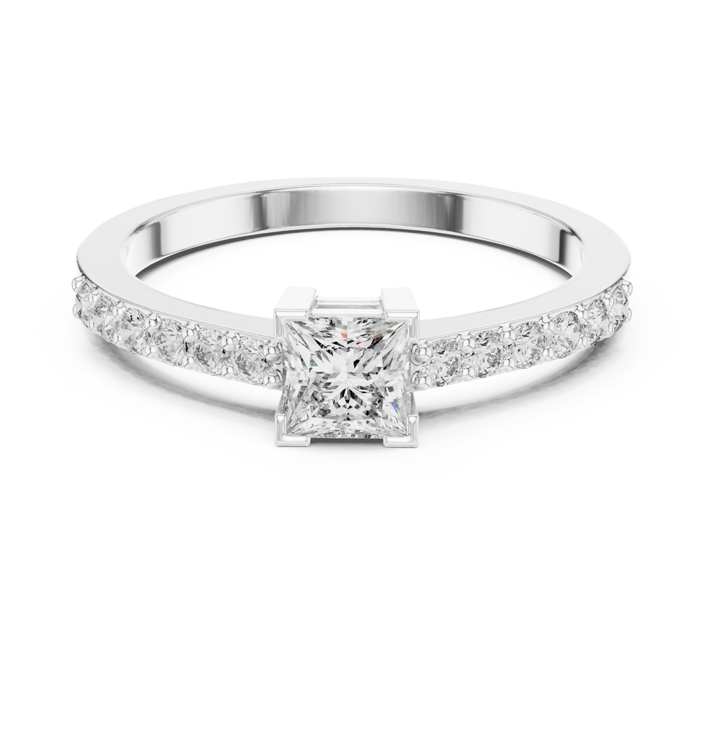 0.58 CT Princess Cut Diamond Pavé Engagement Ring