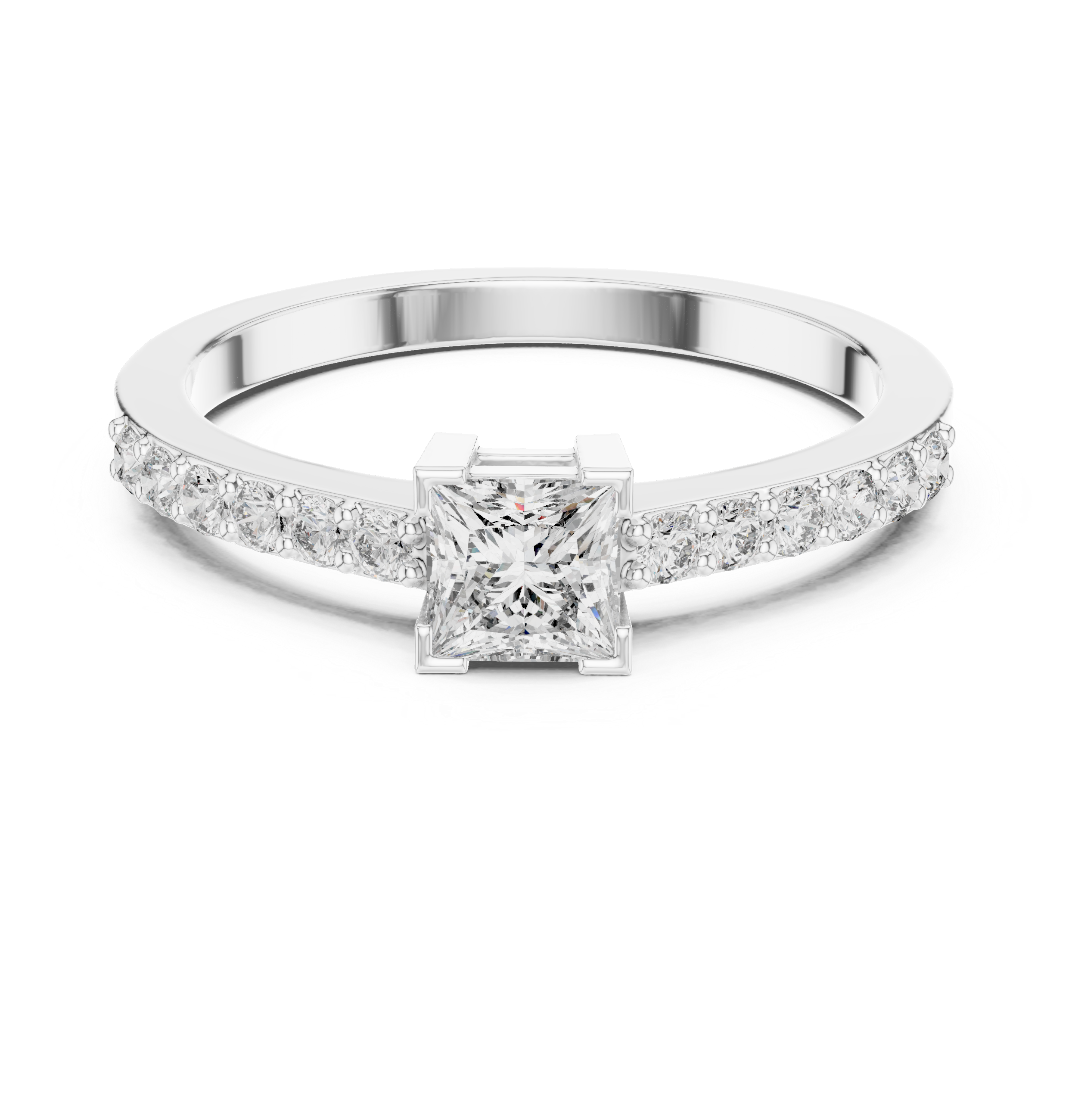 0.58 CT Princess Cut Diamond Pavé Engagement Ring