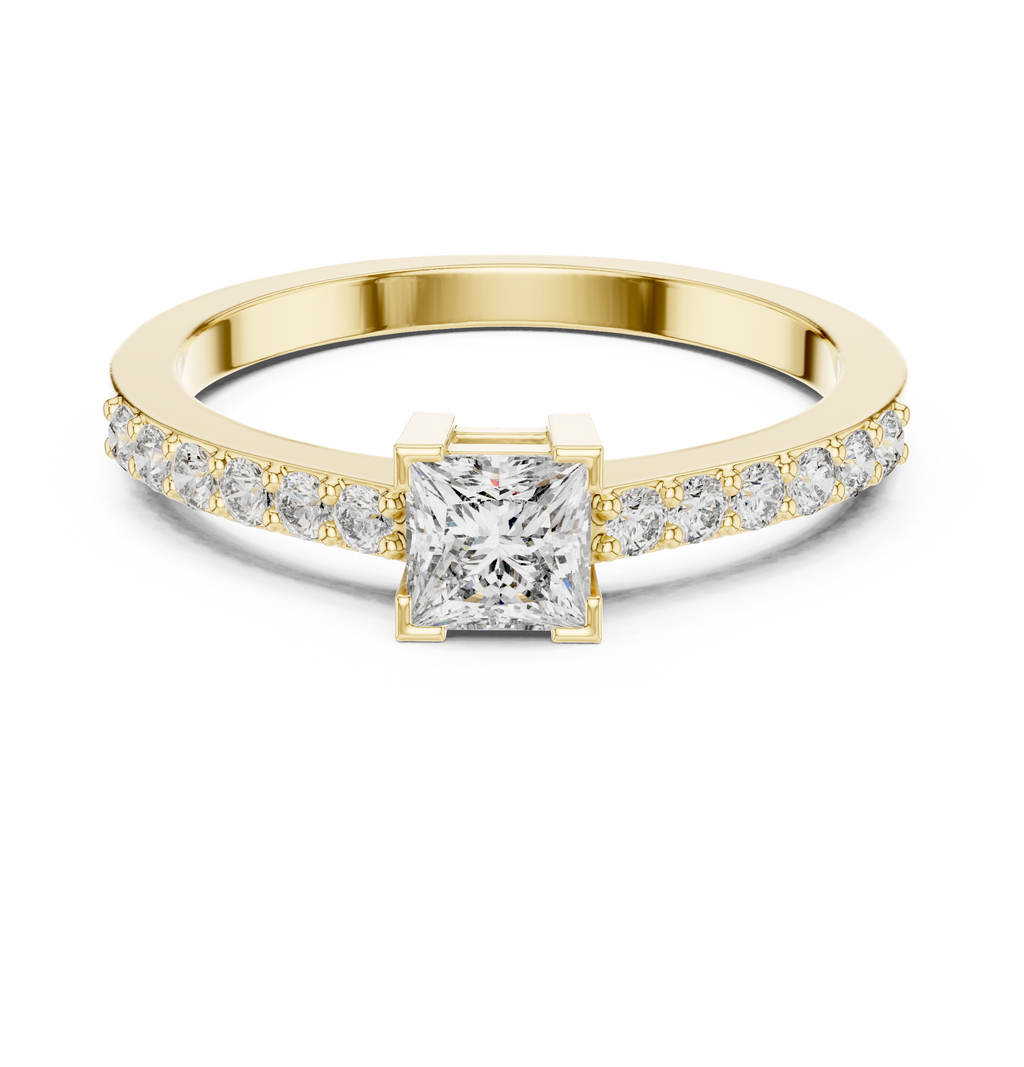 0.58 CT Princess Cut Diamond Pavé Engagement Ring
