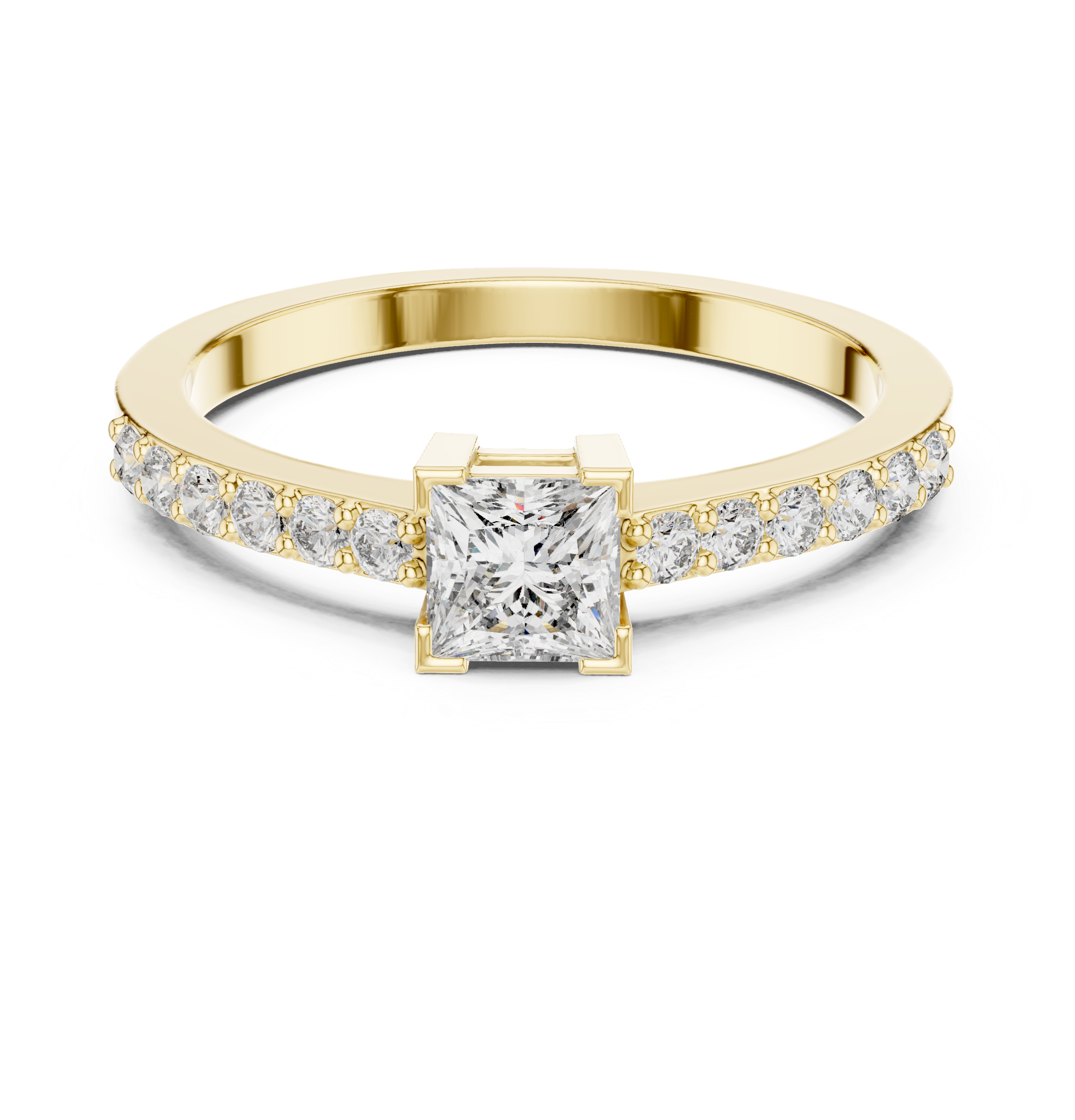 0.58 CT Princess Cut Diamond Pavé Engagement Ring