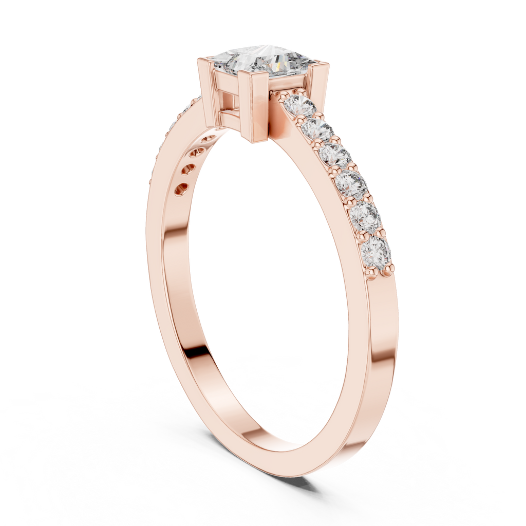 0.58 CT Princess Cut Diamond Pavé Engagement Ring