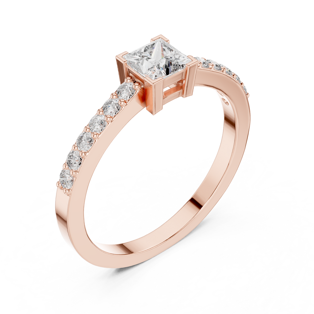0.58 CT Princess Cut Diamond Pavé Engagement Ring