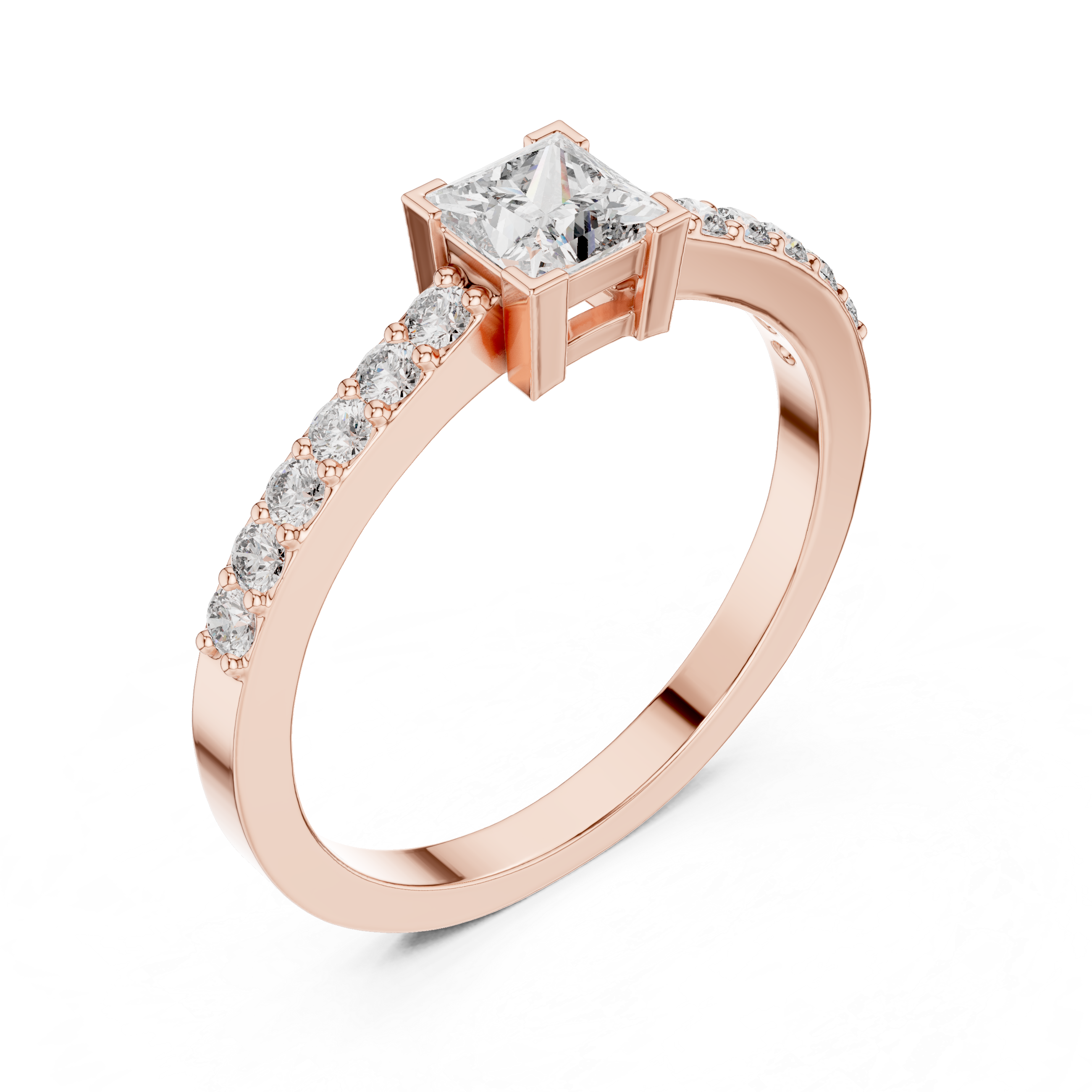 0.58 CT Princess Cut Diamond Pavé Engagement Ring