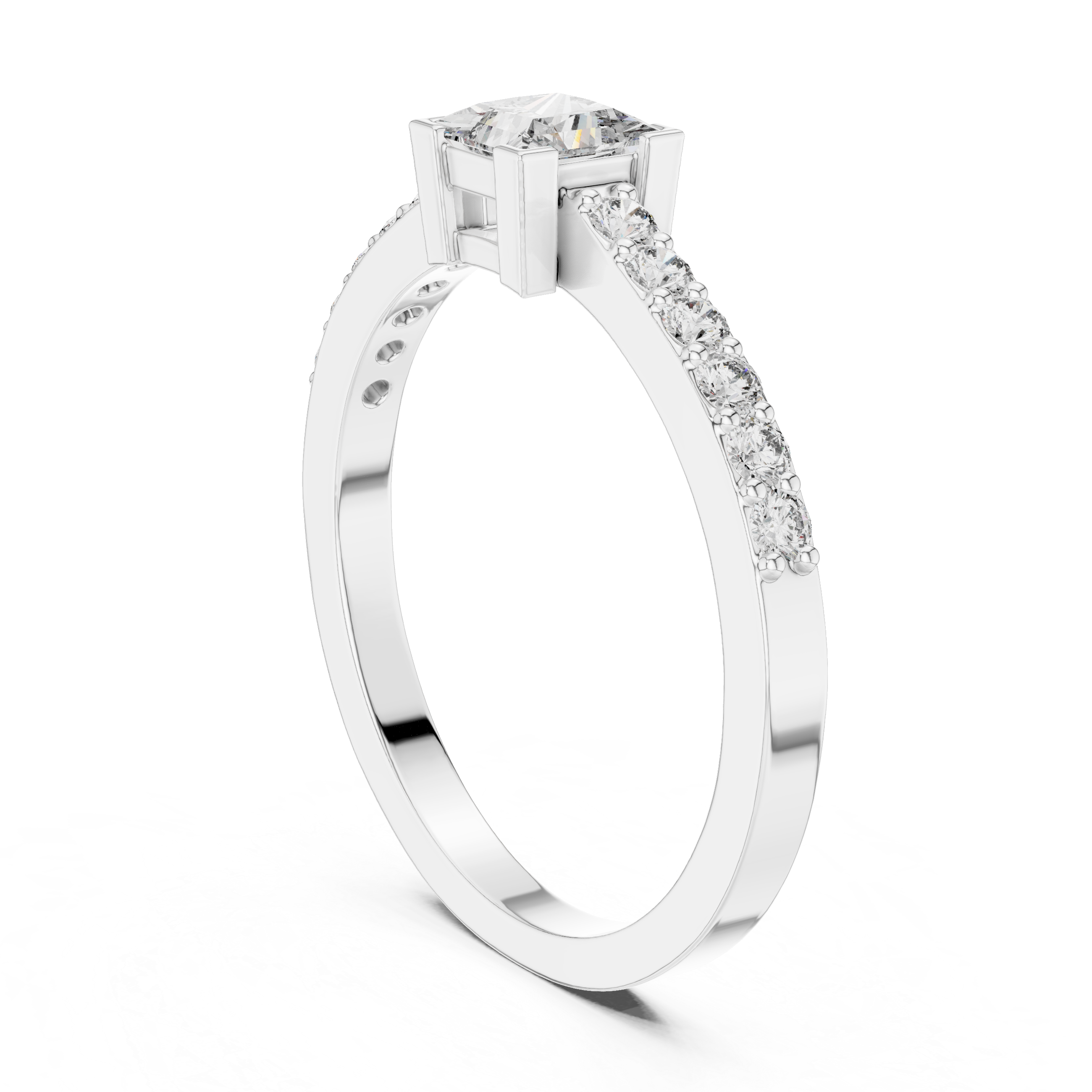 0.58 CT Princess Cut Diamond Pavé Engagement Ring