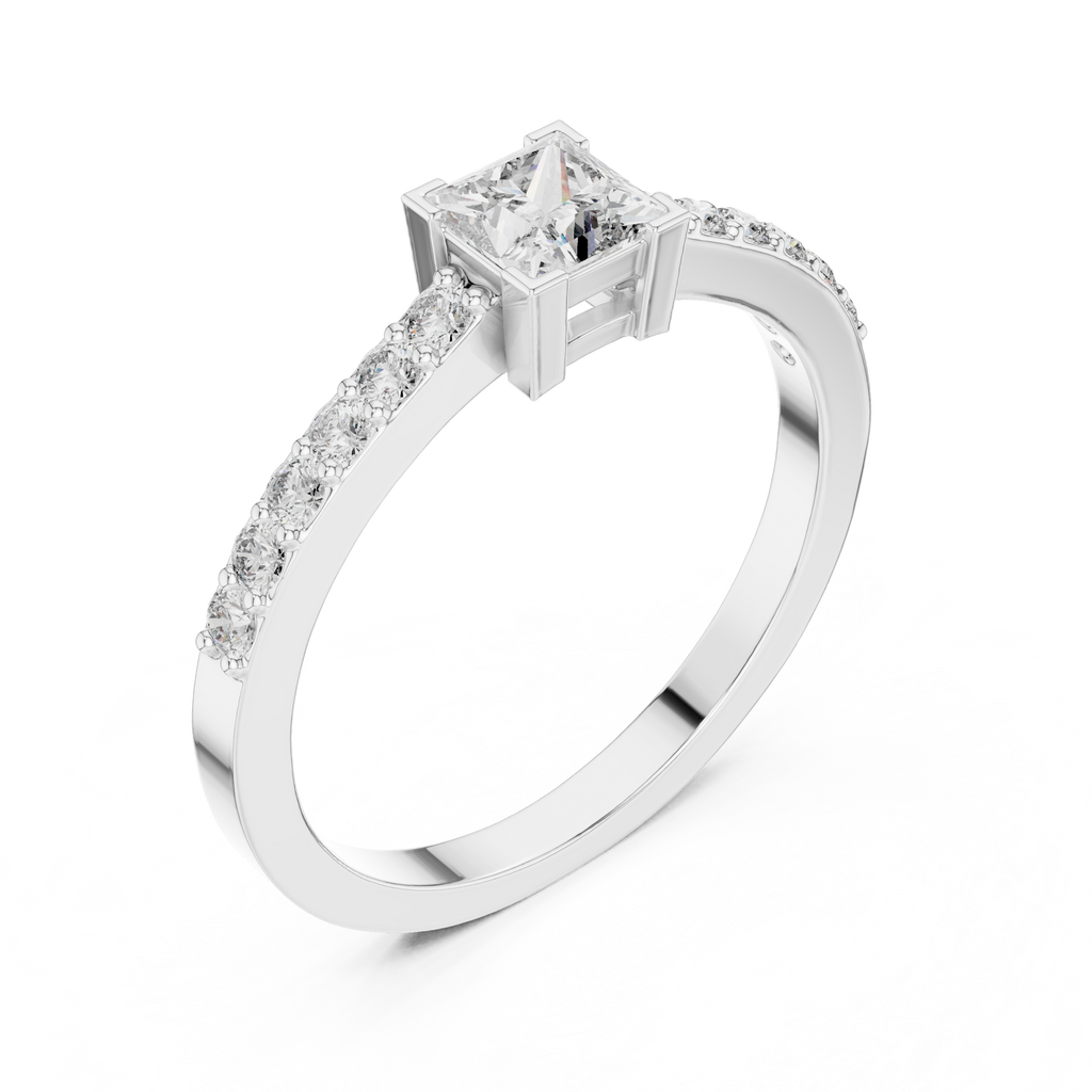 0.58 CT Princess Cut Diamond Pavé Engagement Ring