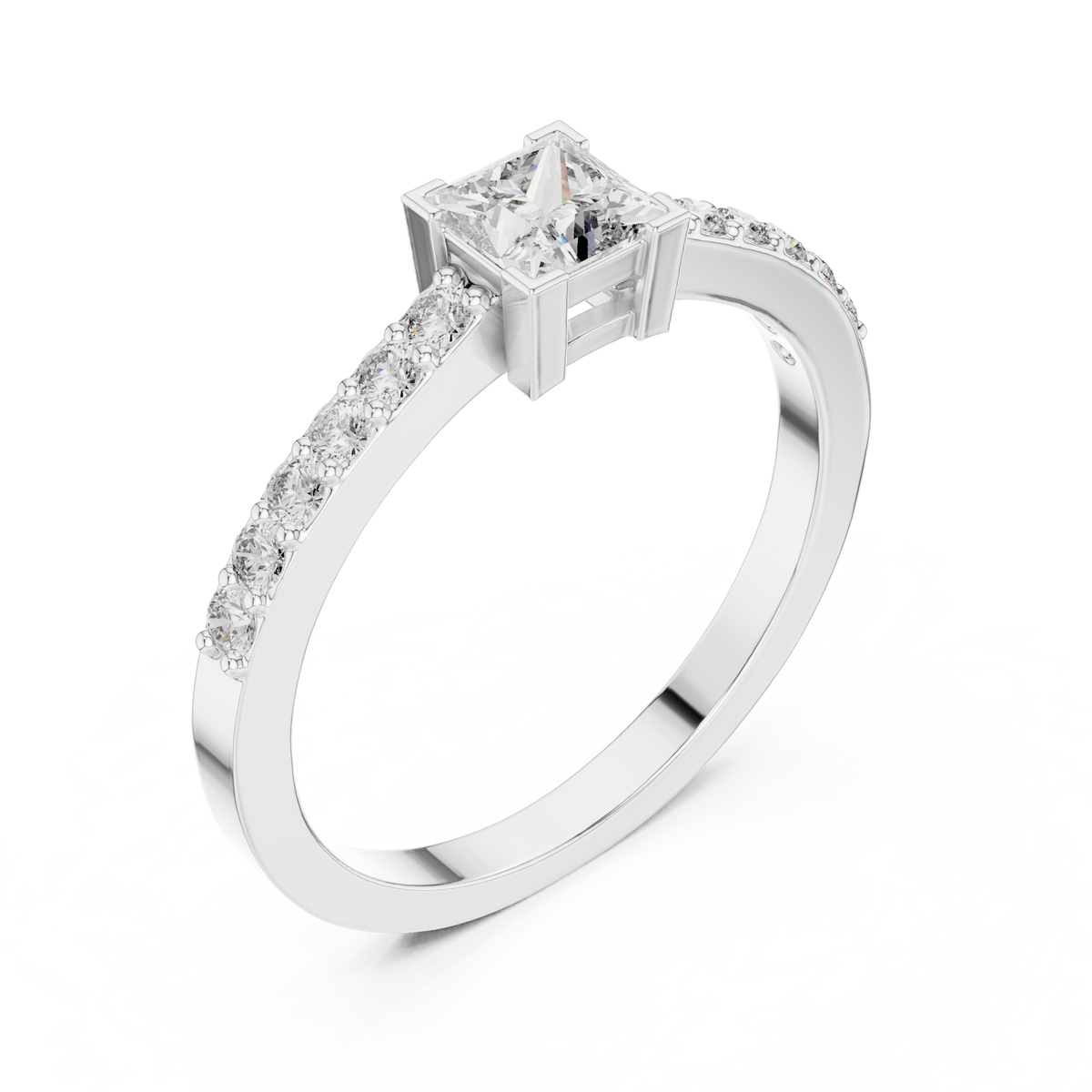 0.58 ct Princess Cut Diamond Pavé Engagement Ring – view 3 of 12, lab grown diamond ring | Jewelix Atelier