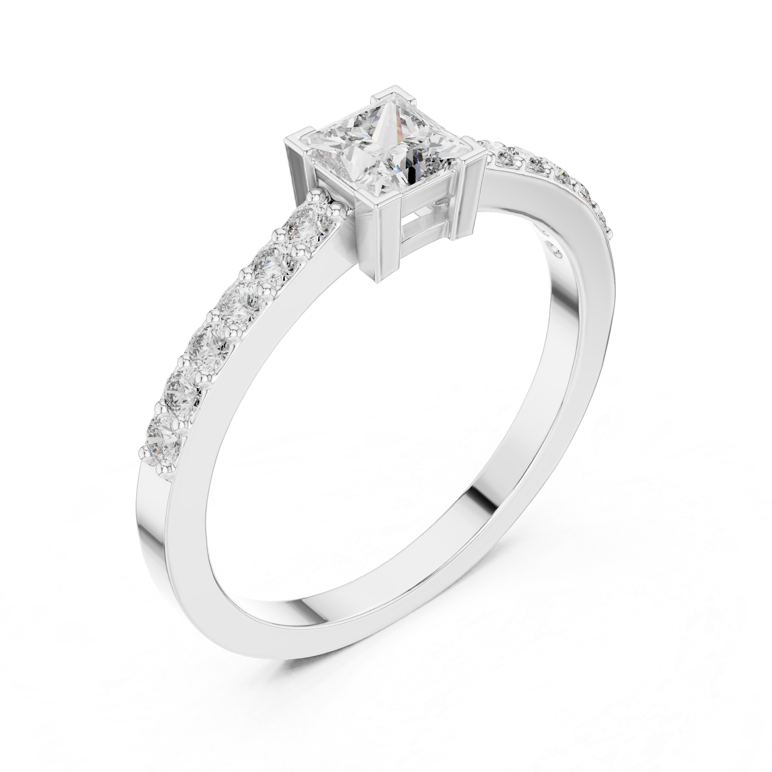 0.58 CT Princess Cut Diamond Pavé Engagement Ring