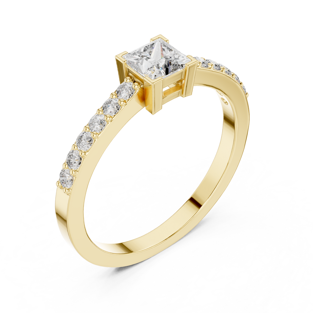 0.58 CT Princess Cut Diamond Pavé Engagement Ring