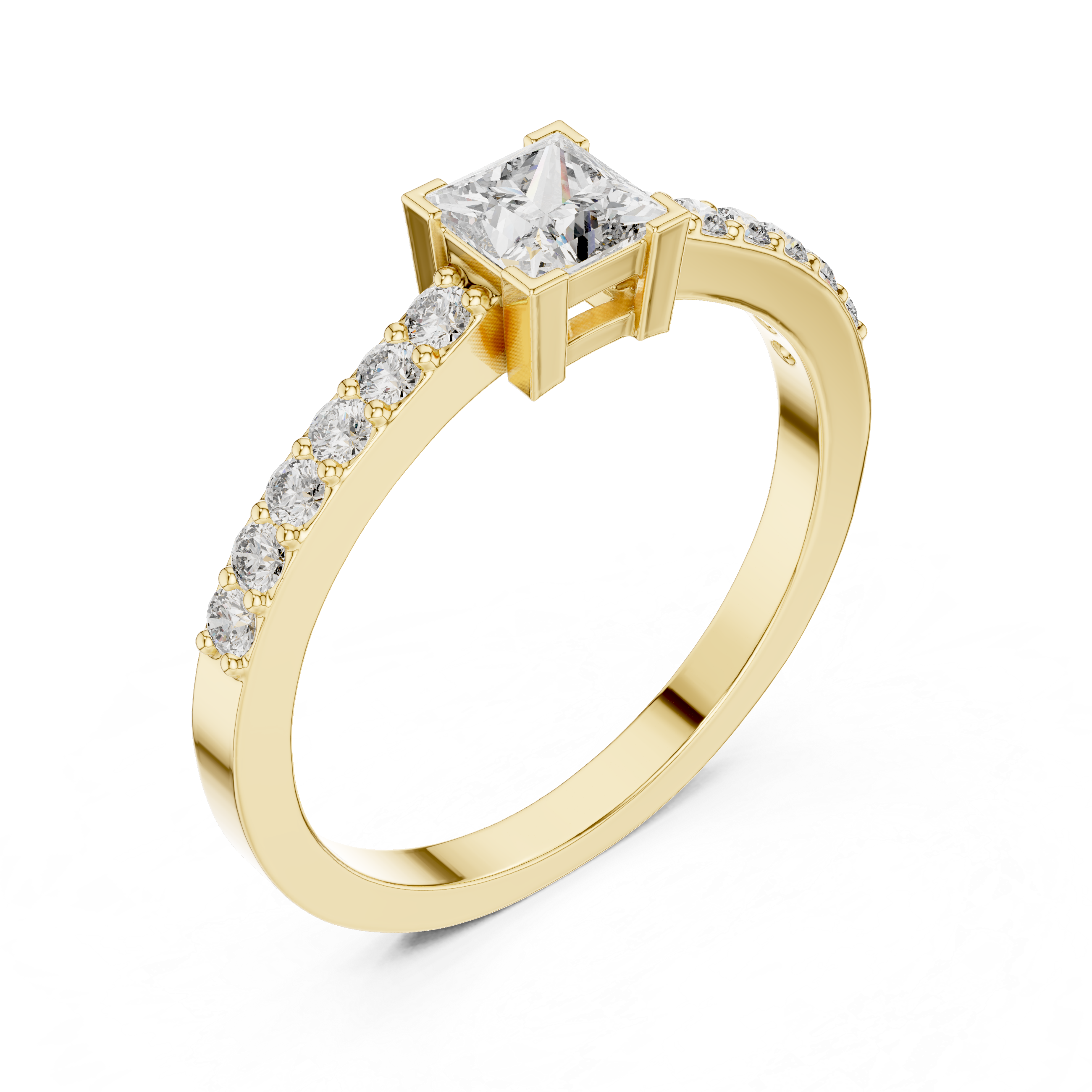 0.58 CT Princess Cut Diamond Pavé Engagement Ring