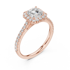 Asscher Cut Halo Diamond Engagement Ring with Pavé Band
