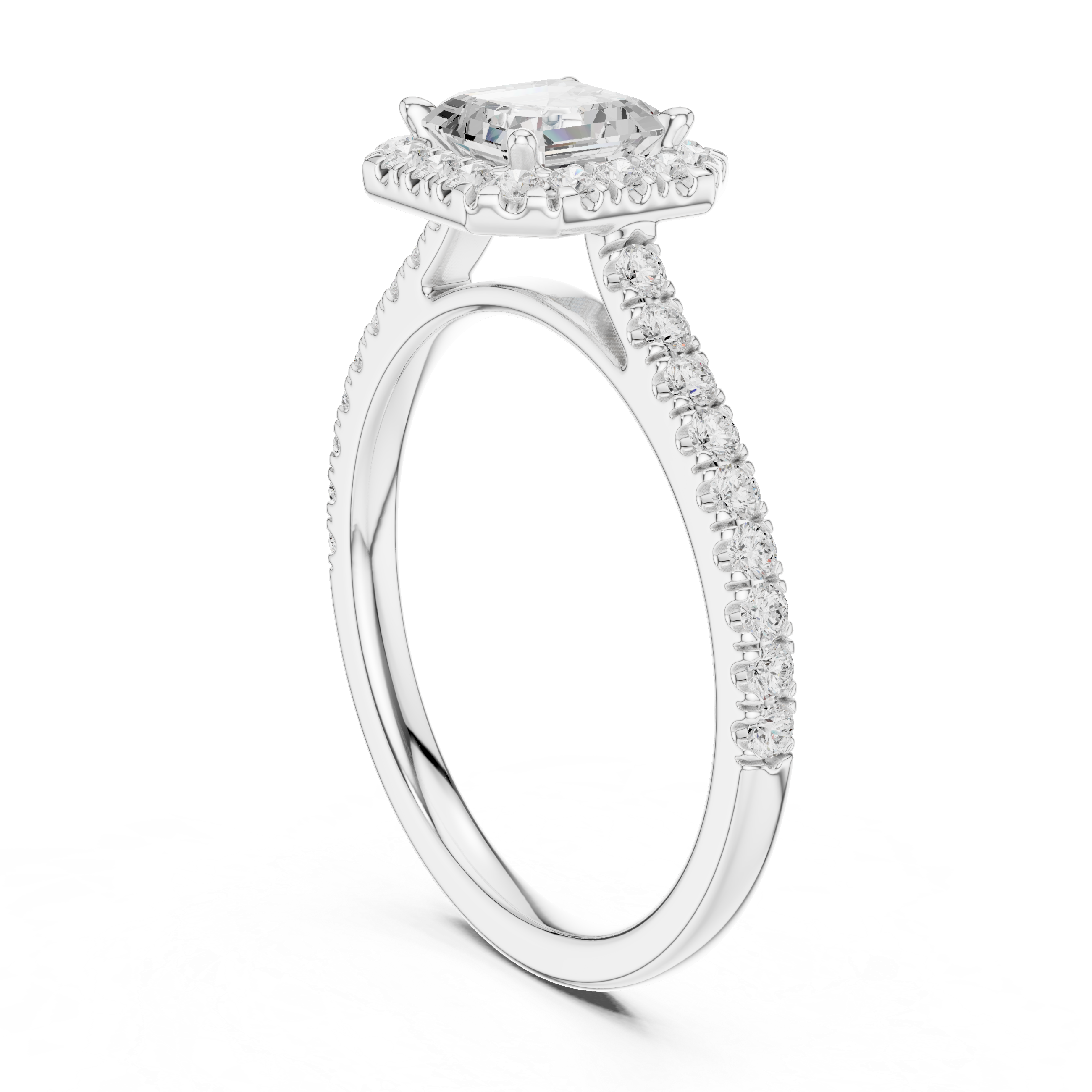 Asscher Cut Halo Diamond Engagement Ring with Pavé Band