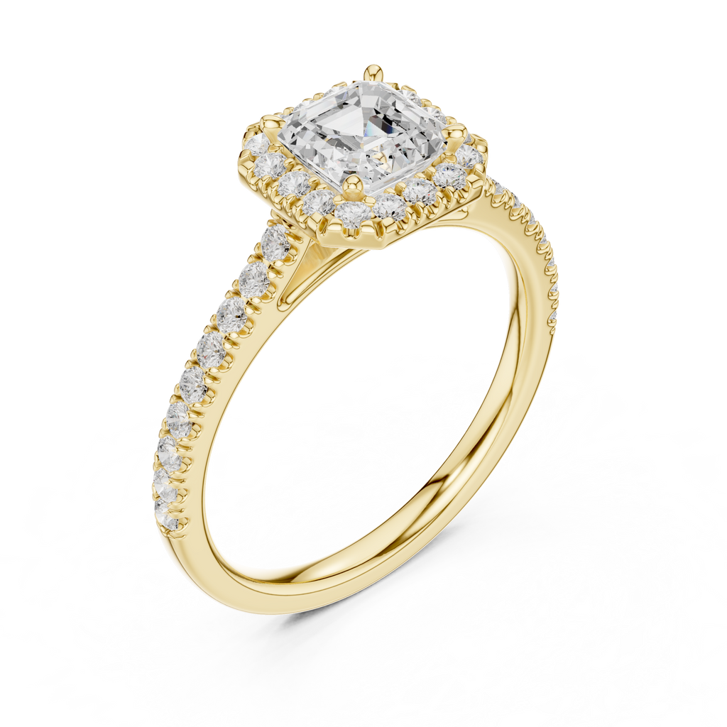 Asscher Cut Halo Diamond Engagement Ring with Pavé Band