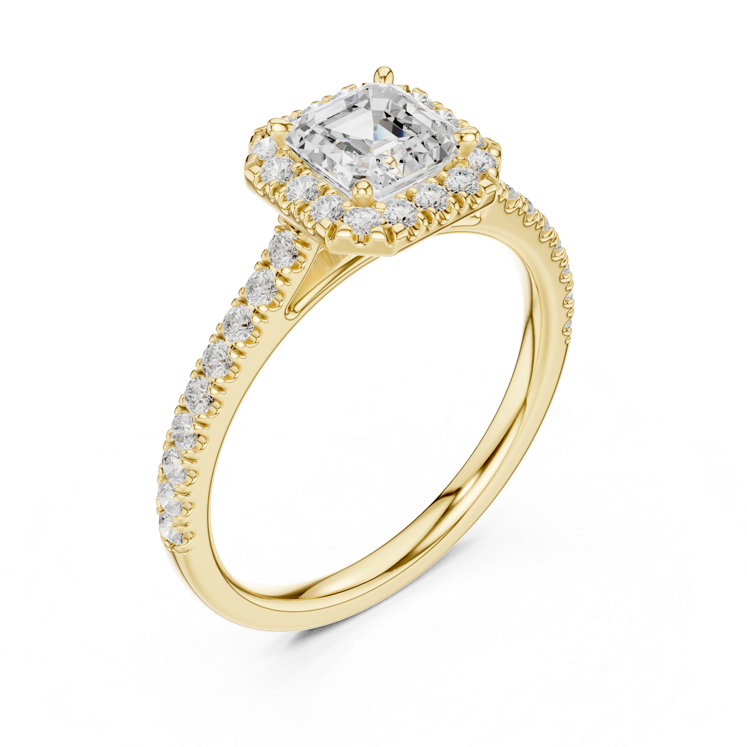 Asscher Cut Halo Diamond Engagement Ring with Pavé Band