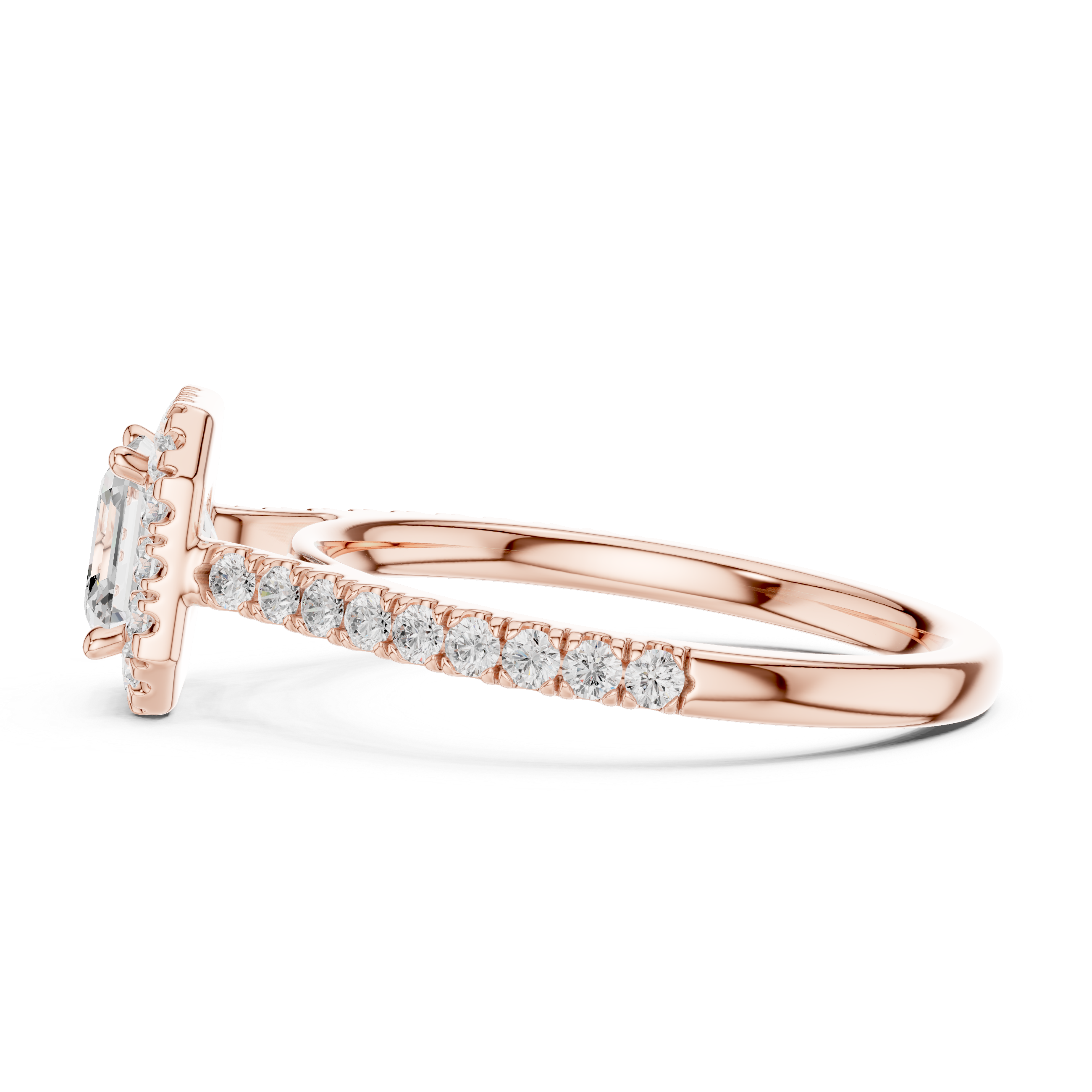 Asscher Cut Halo Diamond Engagement Ring with Pavé Band