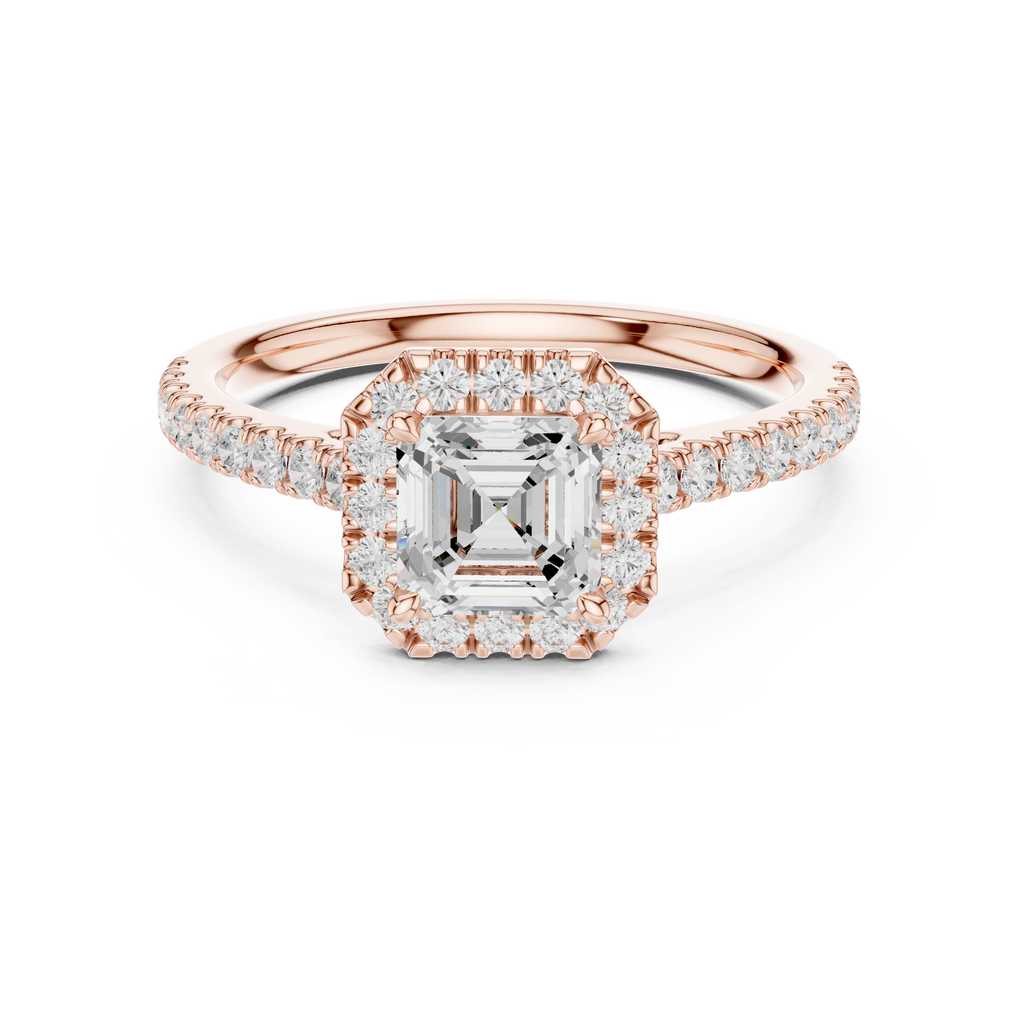 Asscher Cut Halo Diamond Engagement Ring with Pavé Band
