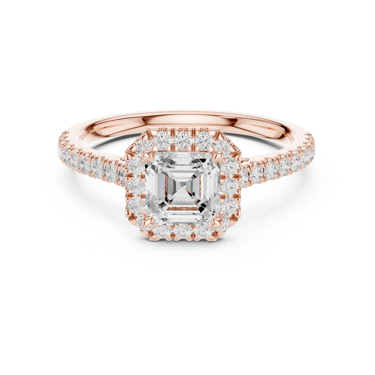 1.39 CTW Asscher Cut Halo Diamond Engagement Ring with Pavé Band – view 5 of 12, lab grown diamond band | Jewelix Atelier