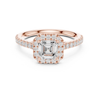 Asscher Cut Halo Diamond Engagement Ring with Pavé Band