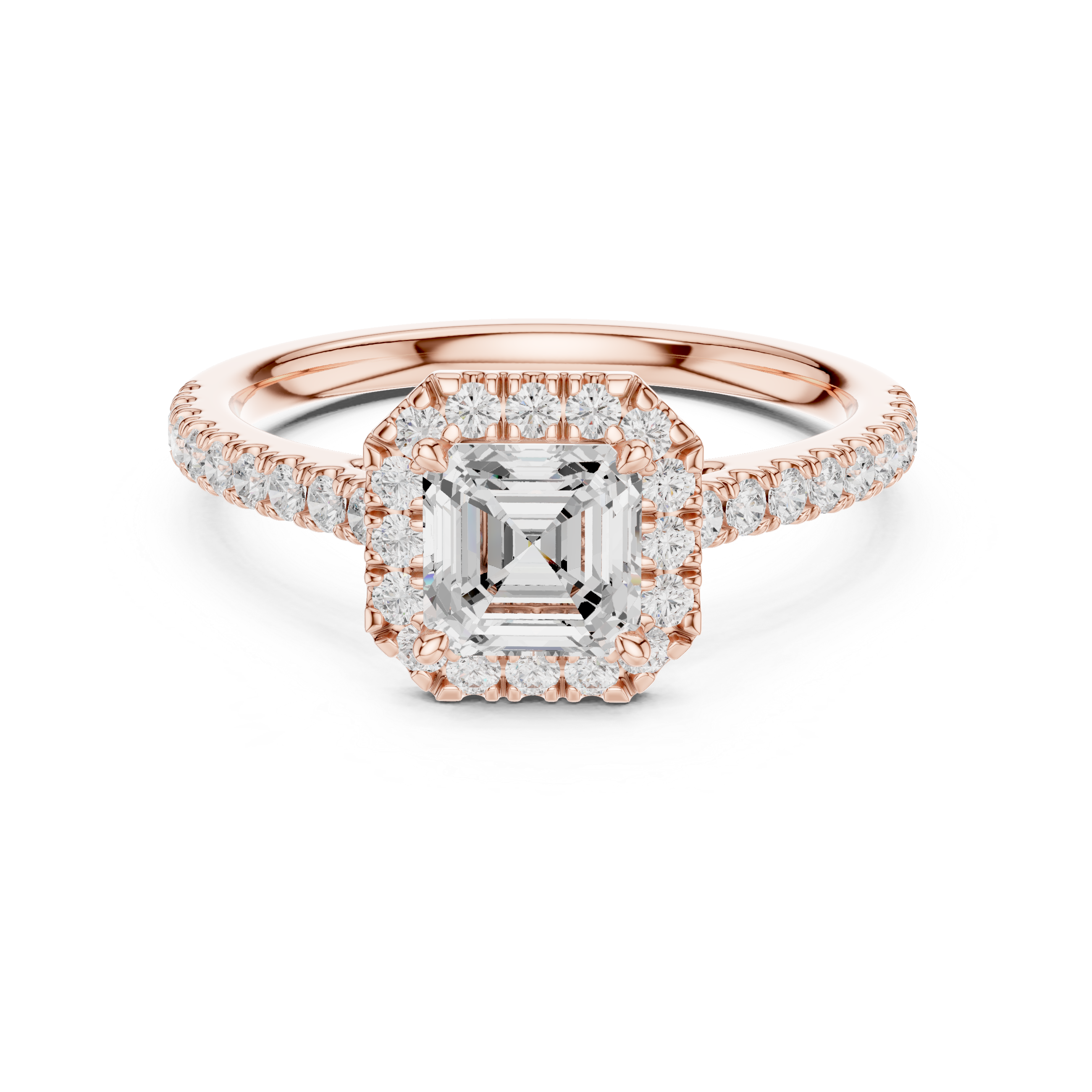 Asscher Cut Halo Diamond Engagement Ring with Pavé Band