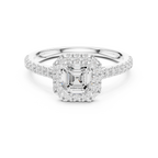 Asscher Cut Halo Diamond Engagement Ring with Pavé Band