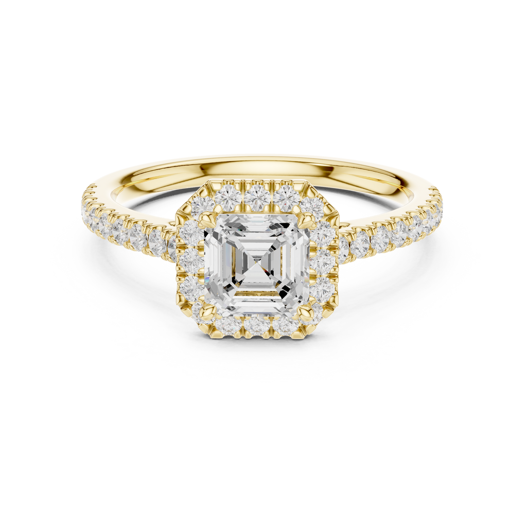 Asscher Cut Halo Diamond Engagement Ring with Pavé Band