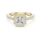 Asscher Cut Halo Diamond Engagement Ring with Pavé Band
