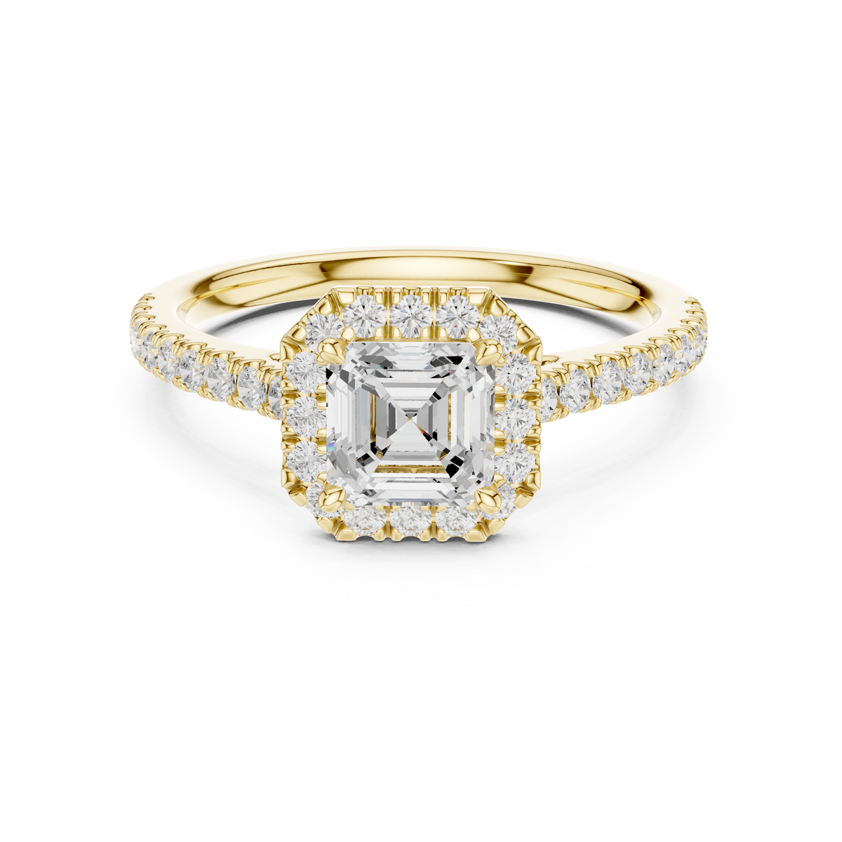 1.39 CTW Asscher Cut Halo Diamond Engagement Ring with Pavé Band – view 9 of 12, lab grown diamond band | Jewelix Atelier