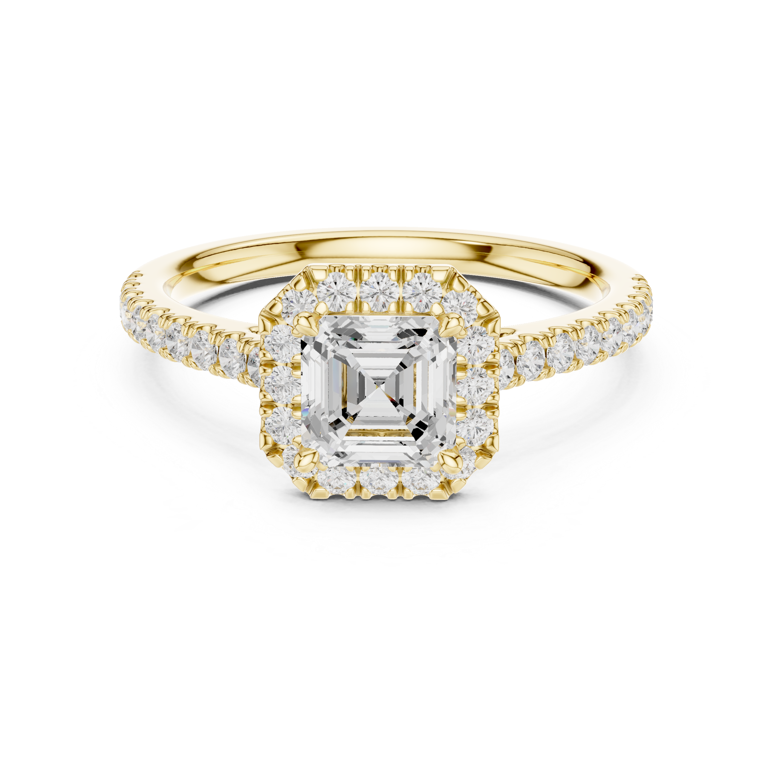 Asscher Cut Halo Diamond Engagement Ring with Pavé Band